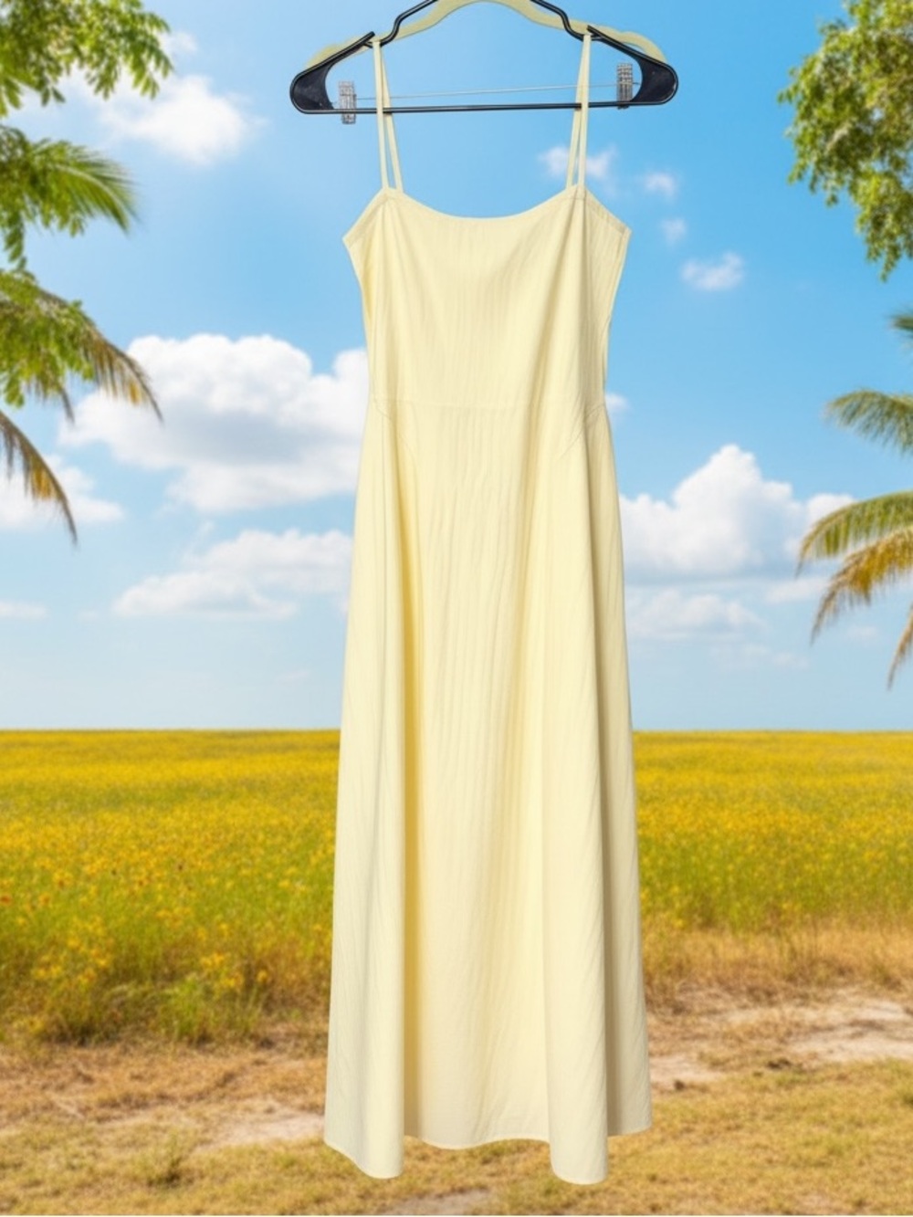 Cider women’s size XS midi length tea dress solid pastel yellow shimmer sundress